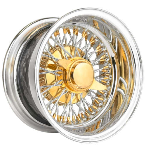 14×7 LA Wire Wheels | 72-Spoke Gold Chrome Cross Lace Rims