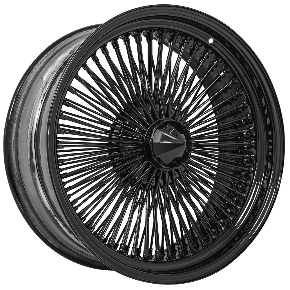 22×8″ LA Wire Wheels 150-Spoke Straight Lace Custom Full Gloss Black Rims – Set of 4