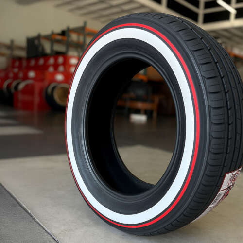 225/60R16 Red Stripe Whitewall Tire Custom Handmade in USA | Single